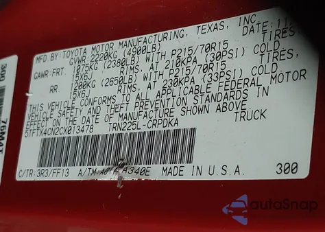2012 Toyota Tacoma z USA, uszkodzony, nr VIN 5TFTX4CN2CX013478
